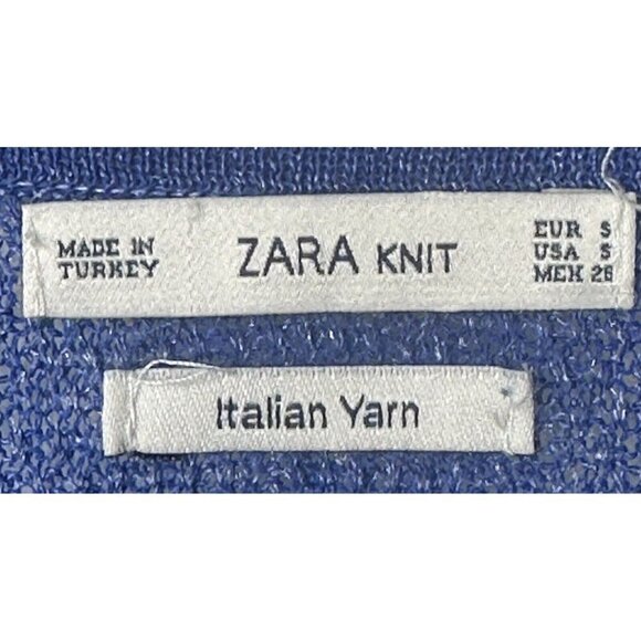 Zara Knit Italian Yarn Sweater Woman Size S Blue Deep V Neck Pullover Textured - Picture 8 of 13